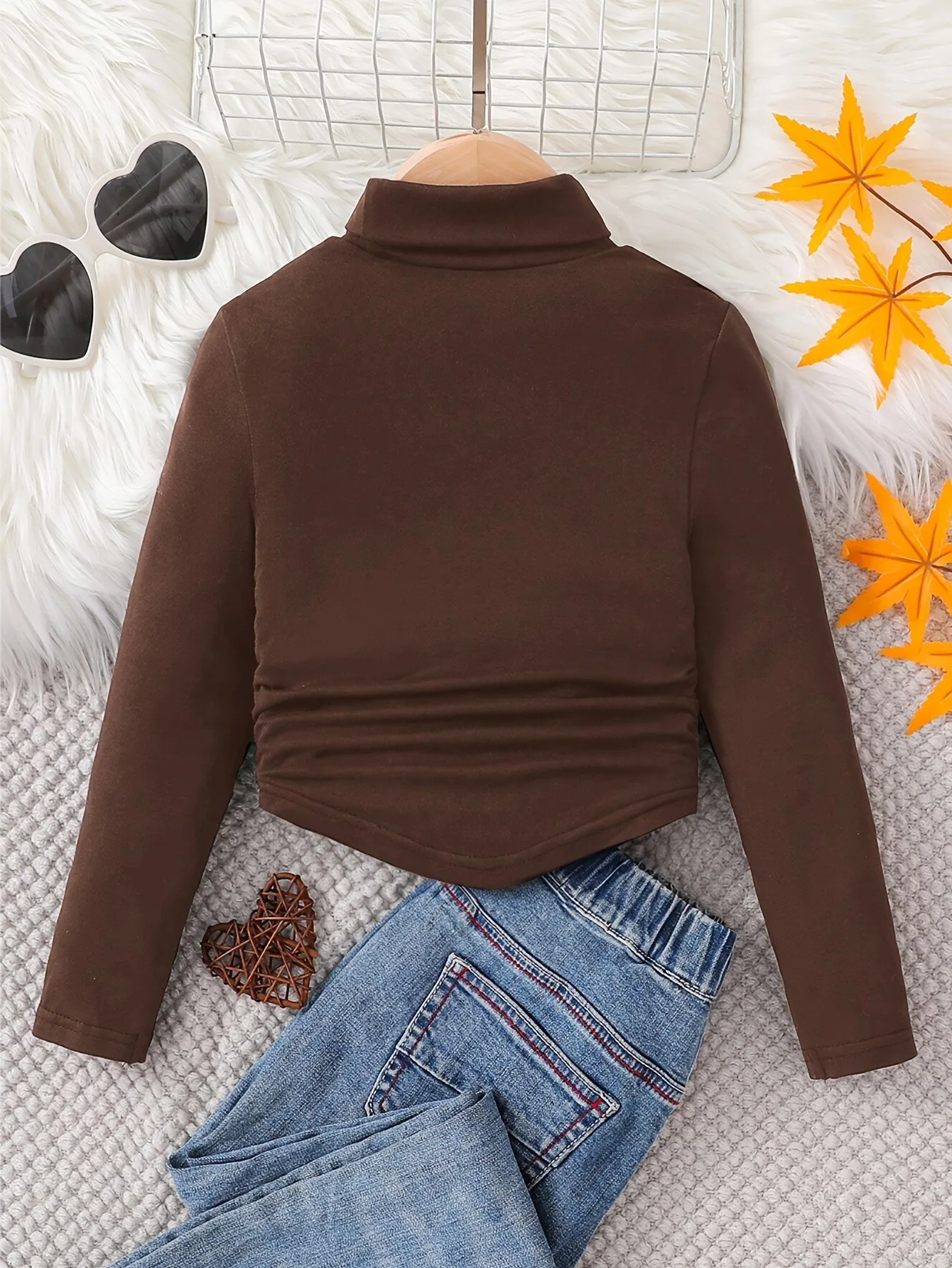 3er-Pack Rollkragen-Langarmshirts für Mädchen, geraffte Basic-Oberteile mit unregelmäßigem Saum, 4-12 Jahre, für den Alltag, Freizeit, Schule, stilvolle Layering – Detail 2