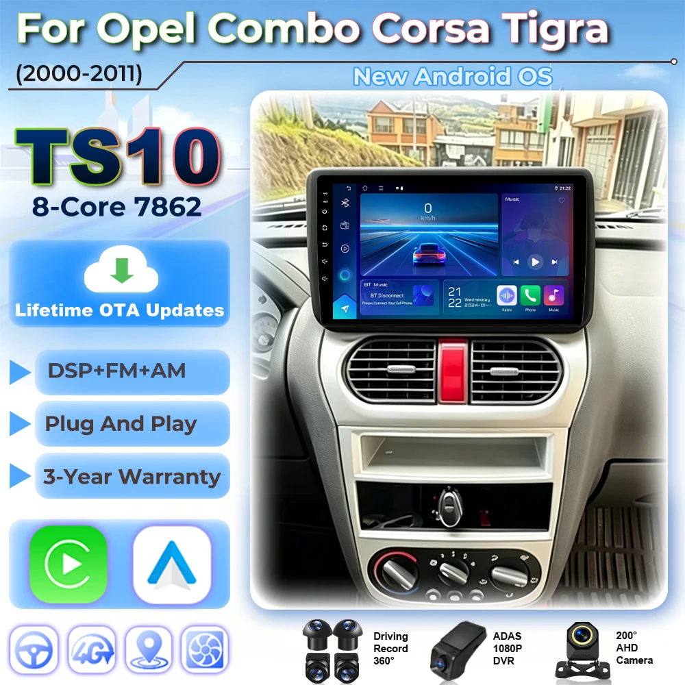 Android Auto Car Radio For Opel Combo Corsa Tigra 2000 2001 2002 2003 2004 - 2011 Multimedia Player 5G Wifi 2din GPS Navigation