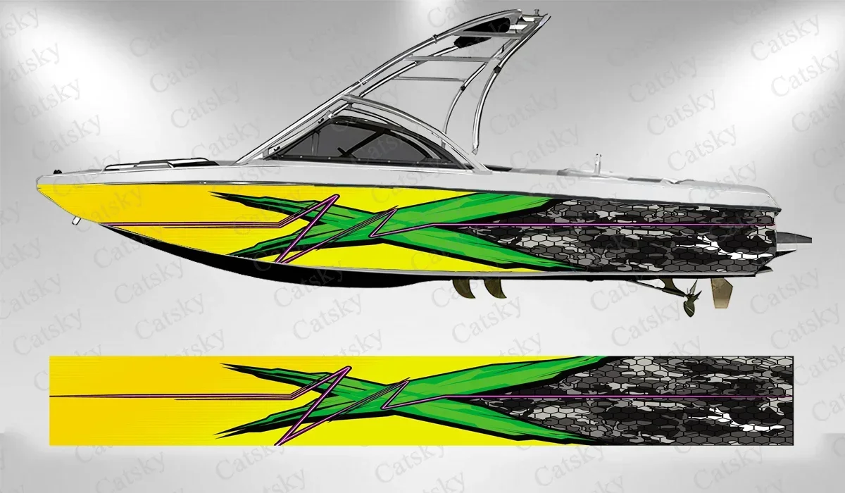 Camouflage Abstract Lines Colorful Beautiful Boat Wrap Sticker Vinyl Boat for Pontoon Deck Boat Fishing Platform Decal Sticker