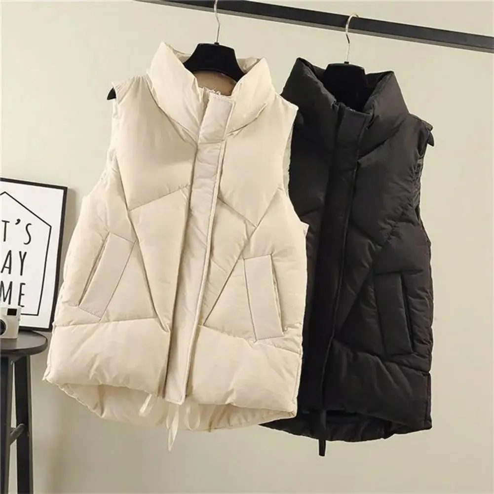 Women's Winter Waistcoat Lapel Collar Zippered Vest Jacket With Pockets Cotton Padded Warm Coat For Outdoor Activities 남성 조끼