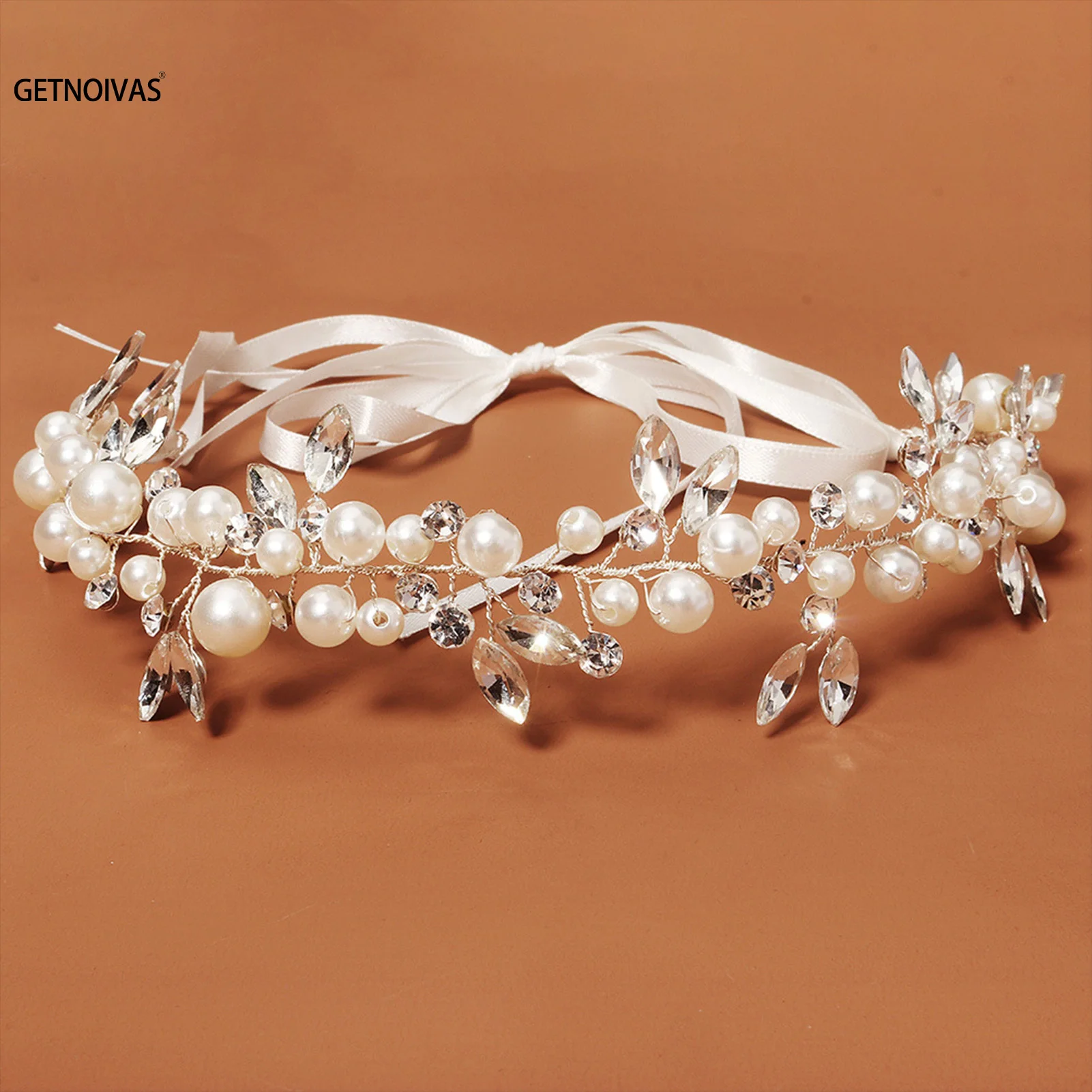 حجر الراين كريستال اللؤلؤ عصائب ورقة على شكل هيرباند تيارا للنساء العروس الزفاف إكسسوارات الشعر مجوهرات الزفاف الشعر #3
