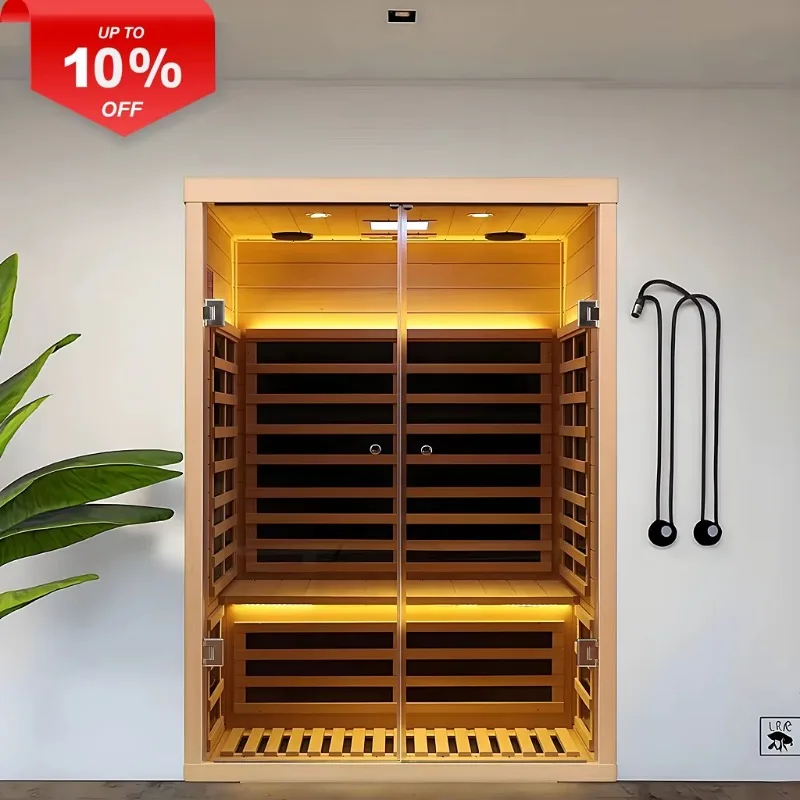 Infrared Wooden Sauna Cabin Hemlock 6 Person Canadian Hot Room Family Red Light Big Traditional Hemlock Room Sauna