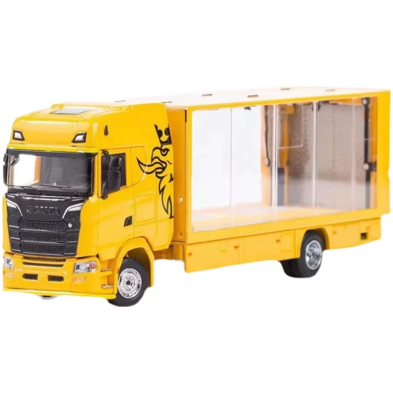 GCD1:64 Ornamento de coleção de liga transparente Scania Euro Ji Van Car Transporter