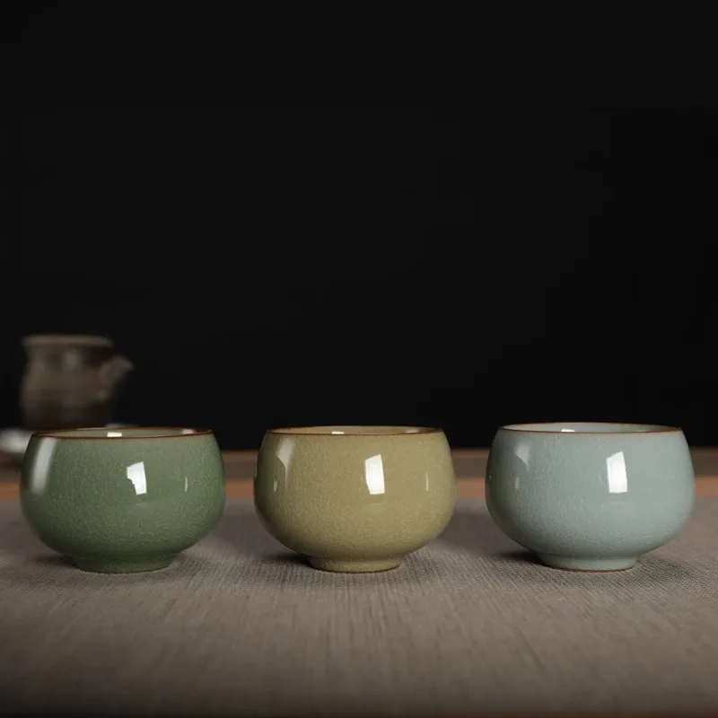 Longquan Celadon Master Cup Fish Roe Pattern Evenly Split Ceramic Tea Tasting Cup Meditation Large Plum Green Pink Green Teacup