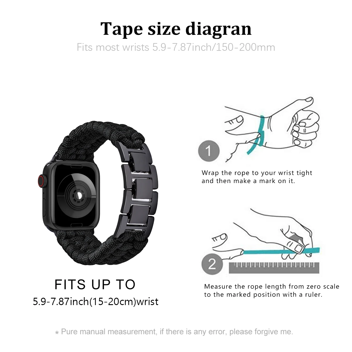 Apple Watch Band  Rugged Survival Paracord Nylon Strap Braided Sport Loop for iWatch Bands Ultra 2 Series 9 8 7 6 5 4 3 2 1 SE