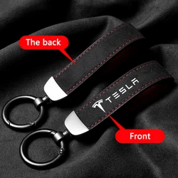 New Car Key Chain Luxury Genuine Leather Keychain Suede Keyring Accessories For Tesla Model 3 Model S X Model Y Roadster SpaceX