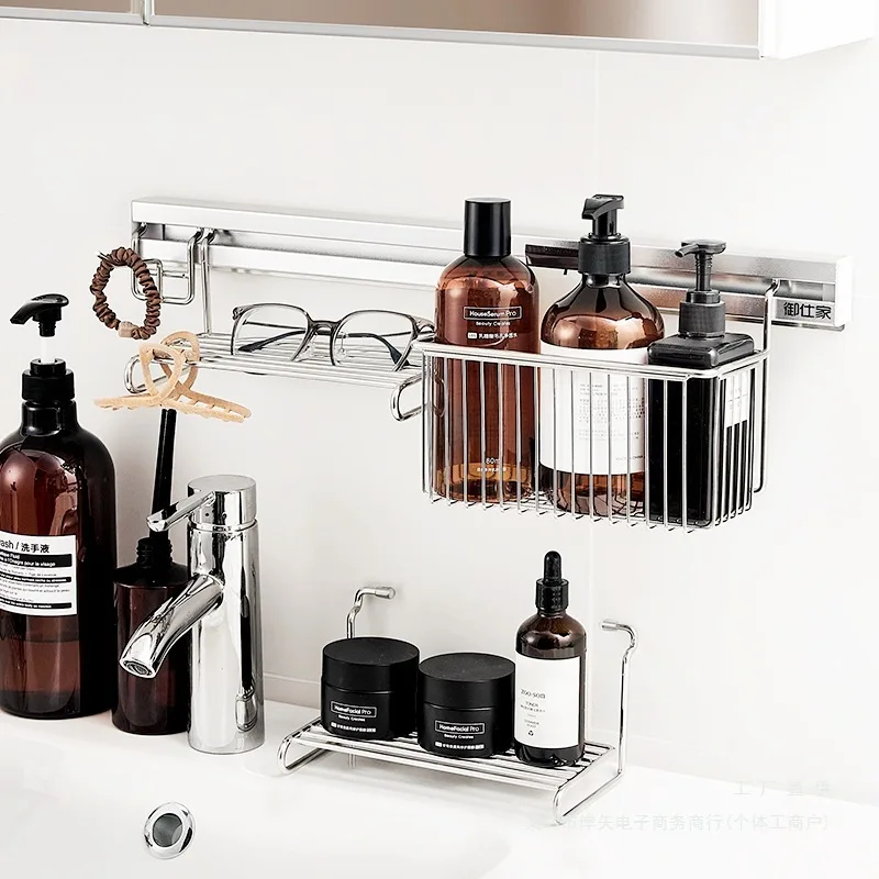 Storage, bathroom, stainless steel rack, toilet, no punching, toilet, washstand, storage, quick-release wall-mounted basket