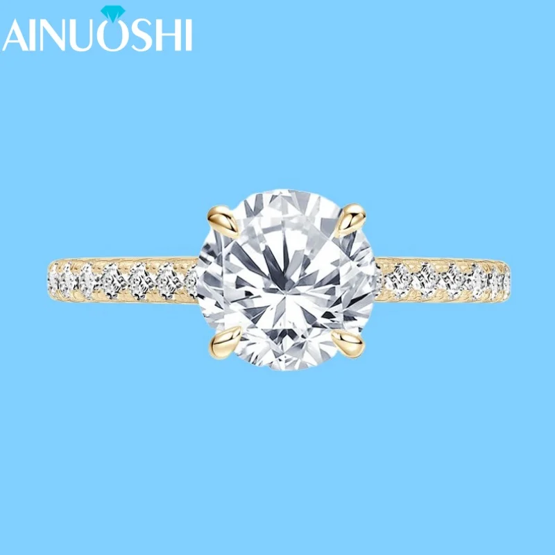 

AINUOSHI Новое кольцо с муассанитом D2.00CT для женщин, стерлинговое серебро S925, классические обручальные кольца для пары, сверкающие ювелирные изделия, подарки