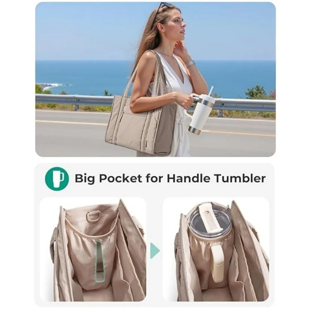 Nylon Puffer Tote Bag for Women Multiple Pockets Large Capacity Quilted Crossbody Bag Casual Lightweight Mom Bag - view 2