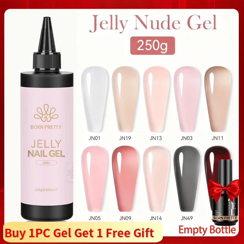 BORN PRETT 250 g Jelly Gel-Nagellack, transparent, milchig, weiß, rosa, nackt, Maniküre, Decklack, semi-permanenter Nagellack, Soak Off UV-LED