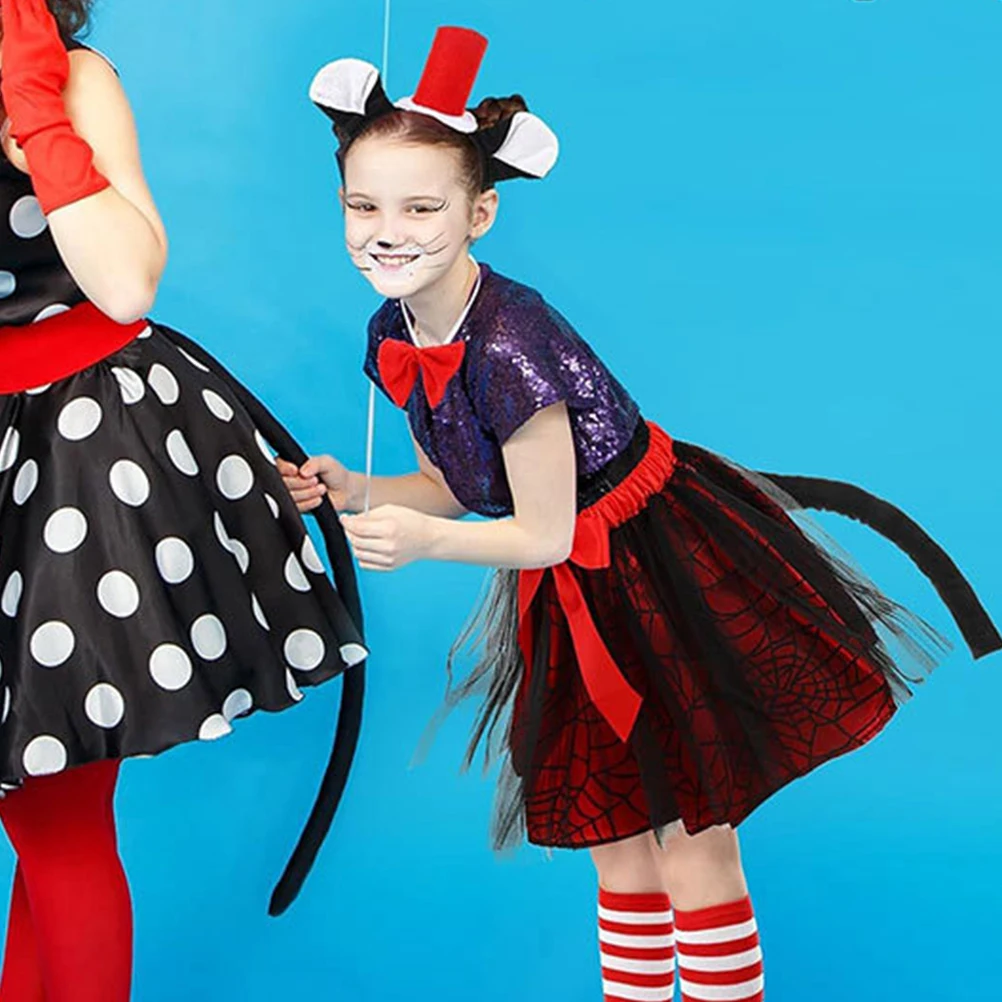 

1 set Cat Style Headband Animal Costume Set Bow Tie Tail Red White Outfit Party Cosplay Accessory Photo Props Decorative Ears