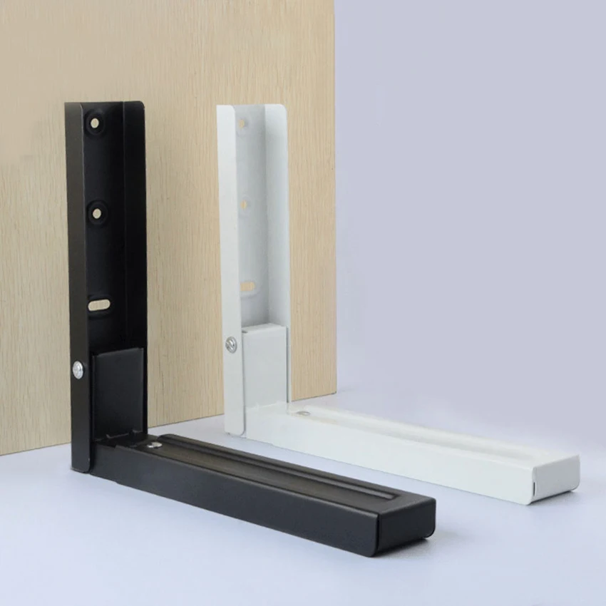 2pcs Foldable Microwave Shelf Brackets - Adjustable Wall Mount Holder for Kitchen Black White
