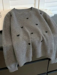 Jmprs Vintage Love Sweaters Women Cute Long Sleeve Loose Knitted Jumpers Korean Vintage O Neck Casual Female Simple Fall Tops