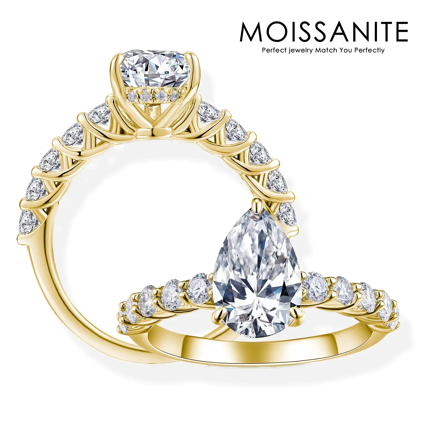 

2.68 CTW Moissanite Teardrop Engagement Ring for Women - Luxurious 18K Gold Plated S925 Sterling Silver for Timeless Elegance