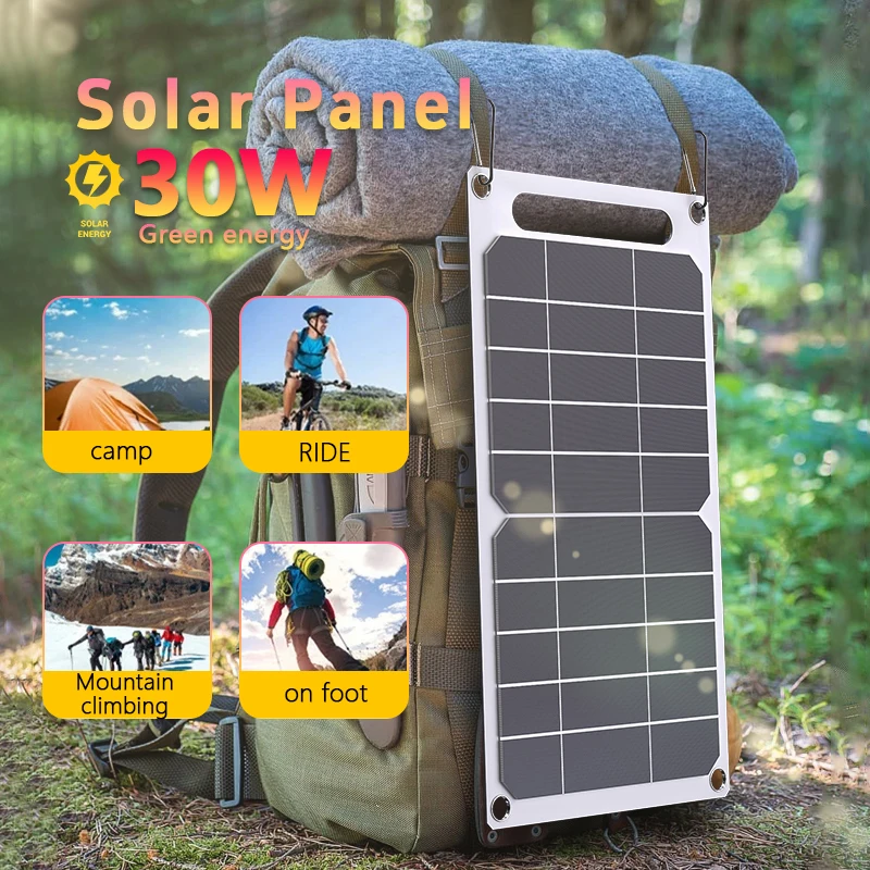 

Solar Panel 30W With USB Waterproof Outdoor Hiking And Camping Portable Battery Mobile Phone Charging Bank Charging Panel 6.8V