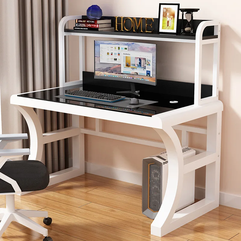AOLIVIYA Tempered Glass PC Gaming Desk Office Study Table Bookshelf Writing Modern Student Home