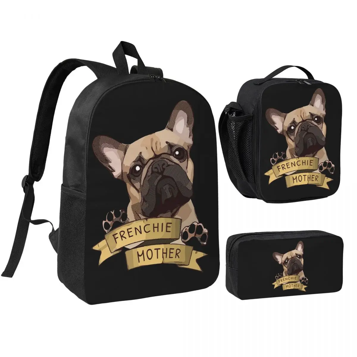 Best Frenchie French Bulldog Dog Lovers Backpack BookBag School Bag Laptop Shoulder Bags 3ps Insulated Lunch Bag Pencil Case