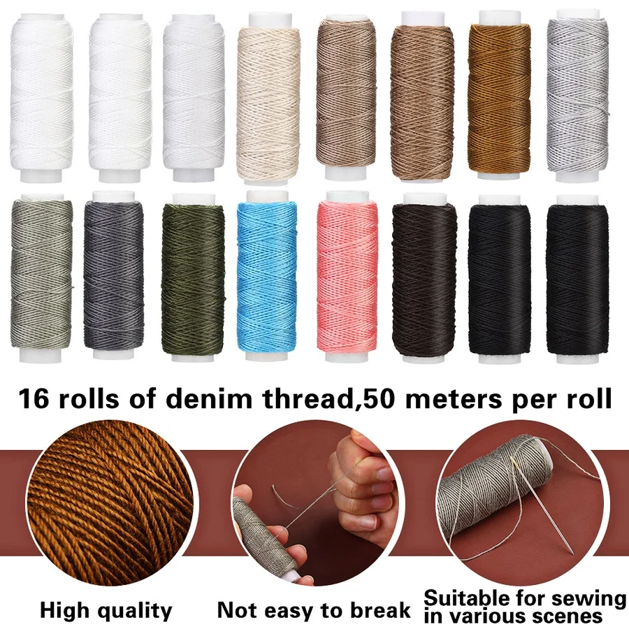 54Pcs Upholstery Leather Sewing Repair Kit Polyester Thread Hand Sewing Needles Drilling Awl Seam Ripper for Home Working