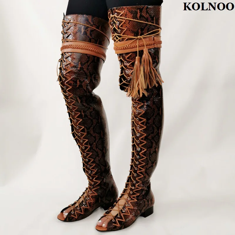 

Kolnoo 2022 New Handmade Women's Thigh-high Boots Autumn Real Photos Fringed Peep-toe Sexy Booty Evening Club Prom Fashion Shoes