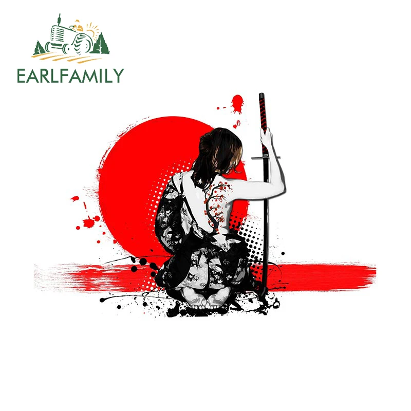 EARLFAMILY 13cm x 10cm Geisha Samurai Car Sticker Japan Girl Bushido Spirit Decal JDM Off Road 4x4 Trunk Motorcycle Decoration