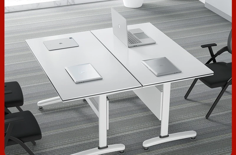 White folding training table movable splicing conference table