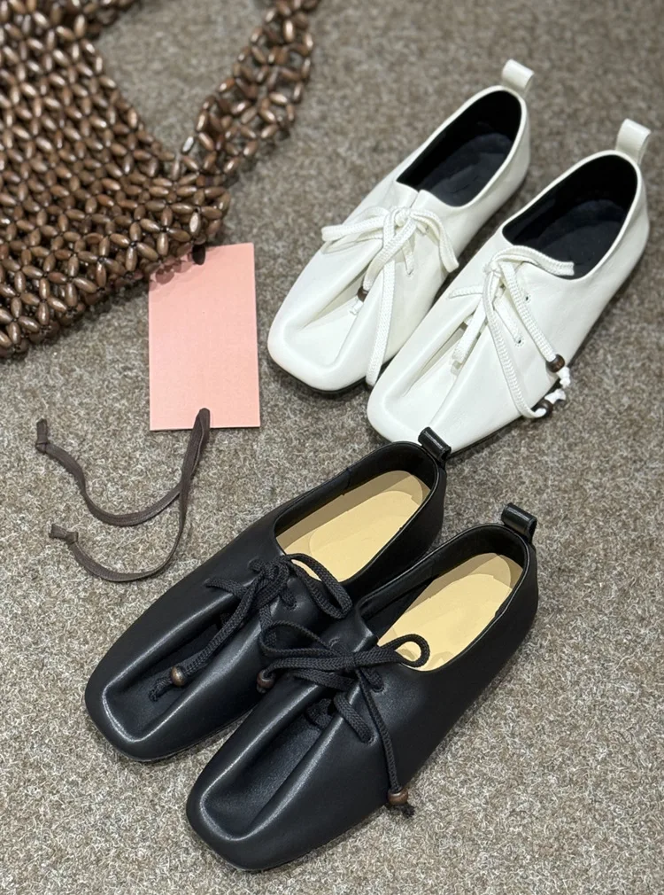 

НОВЫЕ весенне-осенние женские туфли-лодочки, кожаная обувь для женщин, туфли на низком каблуке с квадратным носком, лаконичная мягкая удобная повседневная обувь на шнуровке