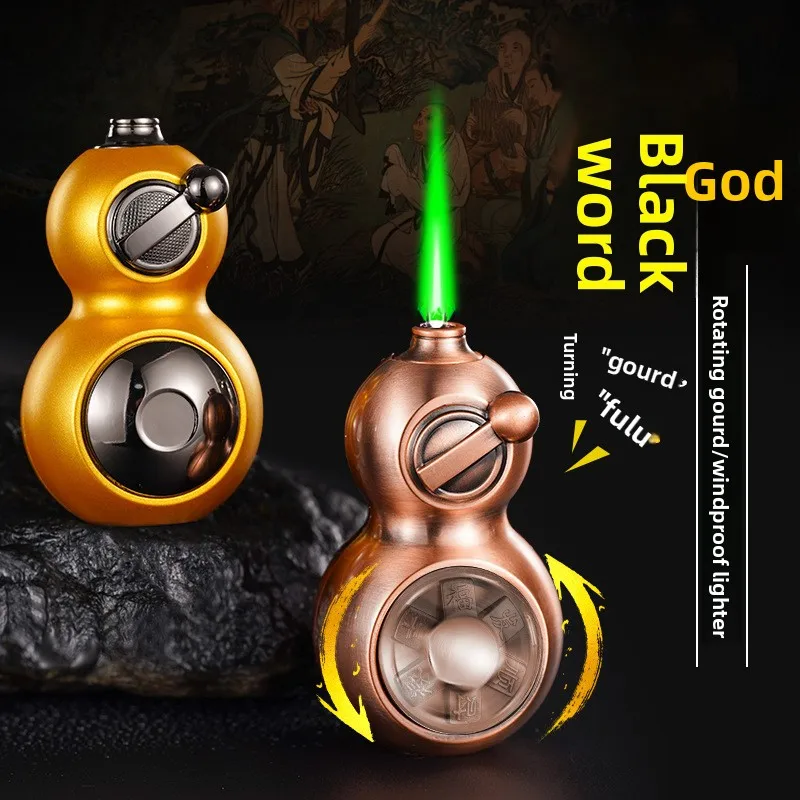 

Black Myth Gourd Windproof Green Flame Lighter Rotatable Gadget Trendy Men Gift