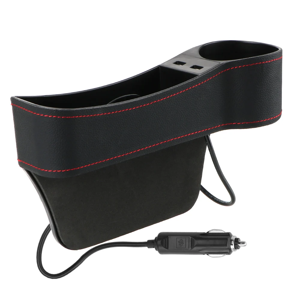 Phone Bottle Cups Holder Box Seat Gap Slit Box Dual USB Charger Leather Car Seat Gap Storage Box Auto Crevice Pocket