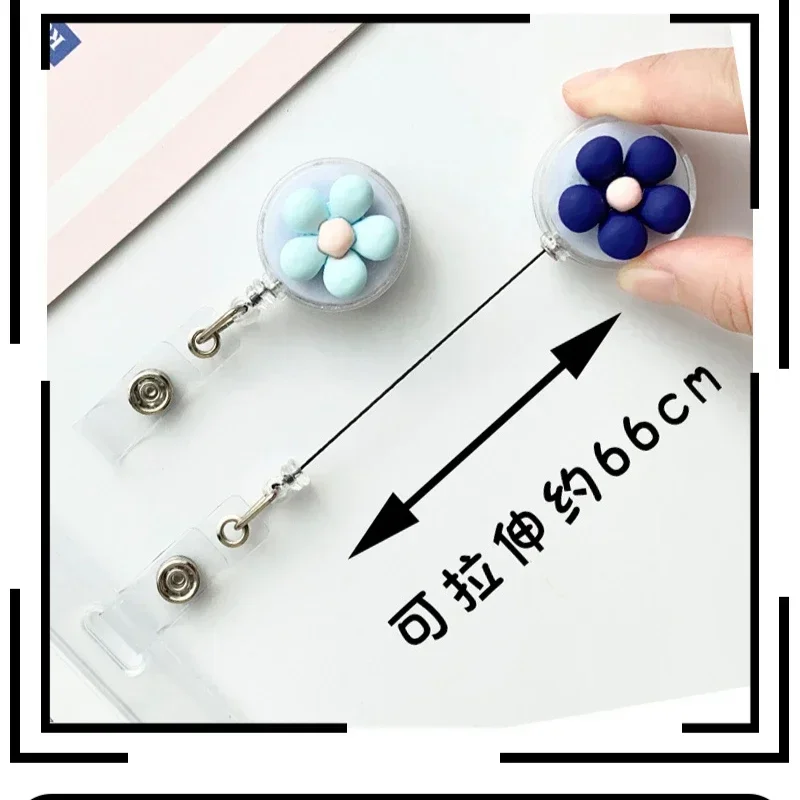 Kobiety Cute Flower Retractable Badge Reel ID Lanyard Name Tag White Collar Badge Holder Reels Keychain Card Holder Akcesoria