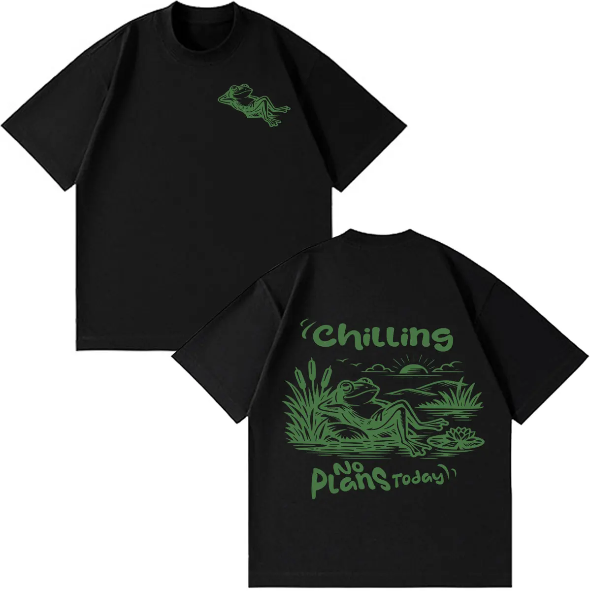 Funny Frog Meme T-Shirt No Plans Today Chill Frog Print T Shirt Men Women Cotton Hip-hop T Shirt Short-sleeved Fashion T-shirts