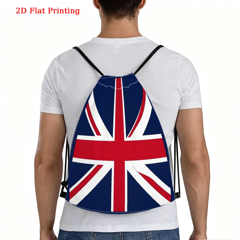 2D Flat Printing, Drawstring Backpack, Union Jack Pattern, Fitness Sports Bag, Outdoor Travel Drawstring Pack