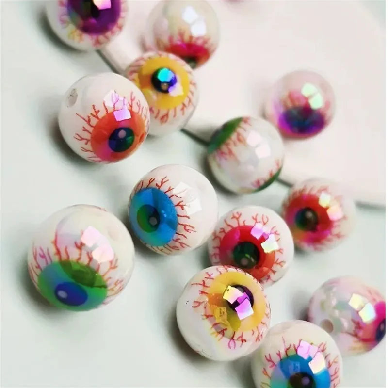 16MM 10pcs Spooky Eyeball Beads Acrylic Spacer Beads Colorful Eye Loose Beads For Diy Halloween&Party Decor Jewelry Accessories