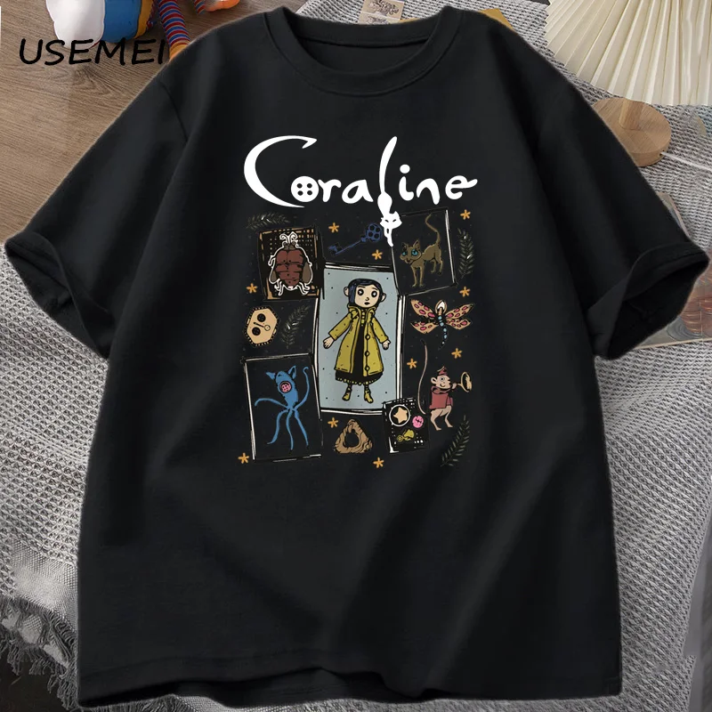 

Coraline Halloween T Shirt Women Men Spooky Vintage T-shirt Harajuku Fall Short Sleeve Tshirt Cotton Women's Clothing