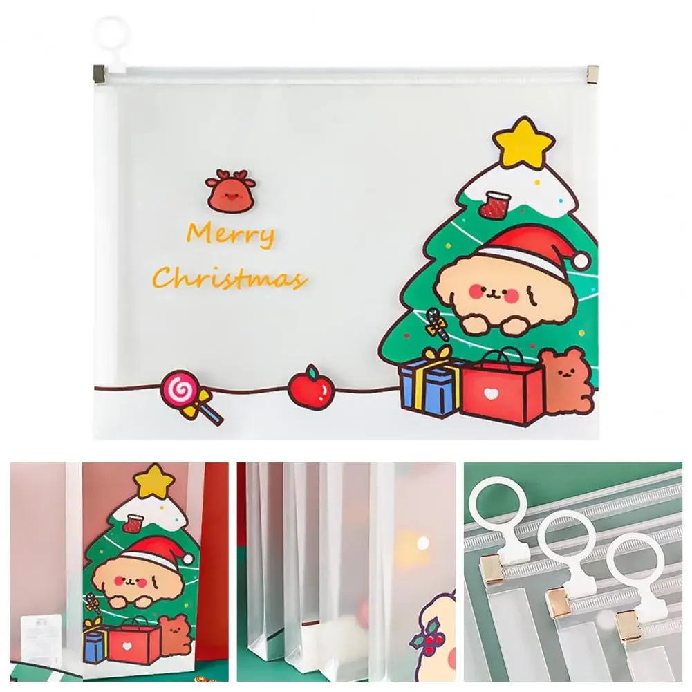 Carpeta de archivos de alta capacidad, organizador de archivos Visual transparente, impermeable, dibujos animados, Navidad, estudiante, bolsa con cremallera A4, suministros escolares