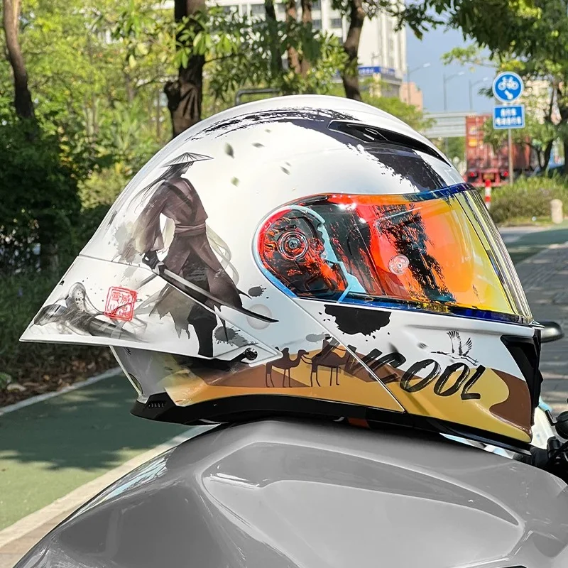 Flip Up Motorcycle Helmet Dual Visor Full Face Riding Helmet Rear Spoiler Graphic Street Touring Moto Headgear