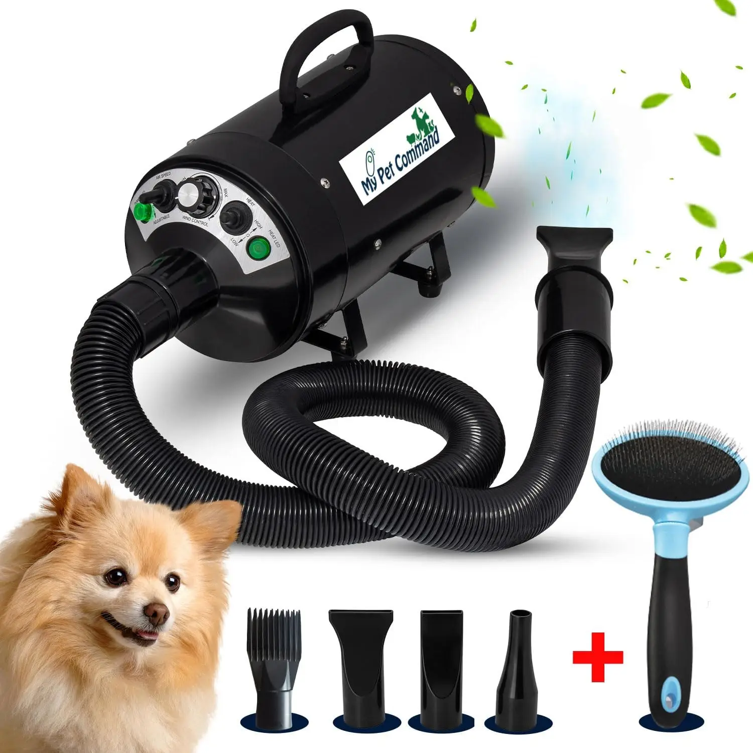 

Ultra Quiet Pet Hair Dryer Blower, Adjustable Hot/Cold Airflow with Grooming Brush for Dogs & Pets