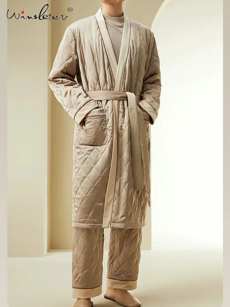 

Winsleter,Filled 100%Real Silk Patchwork Home Clothing,Warm Robe for Men,Elegant Thicked Night-robe,2024 Spring New P41966QM