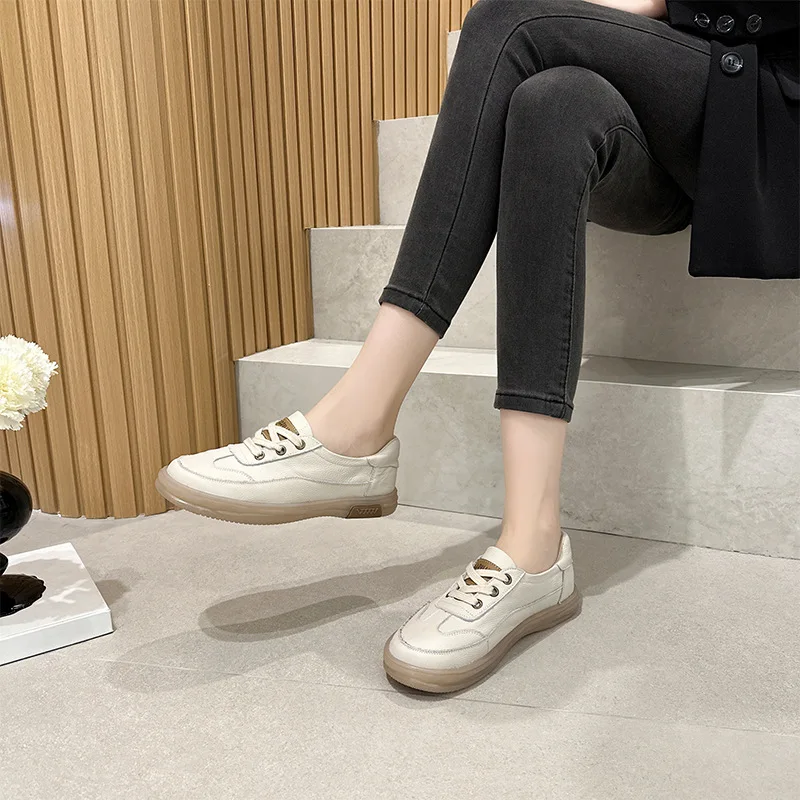 

Women's Shoes 2025 New Top Layer Cowhide Flat Lace-up Single Shoe Soft Sole Mom Shoes for Women Sneakers Women Luxury