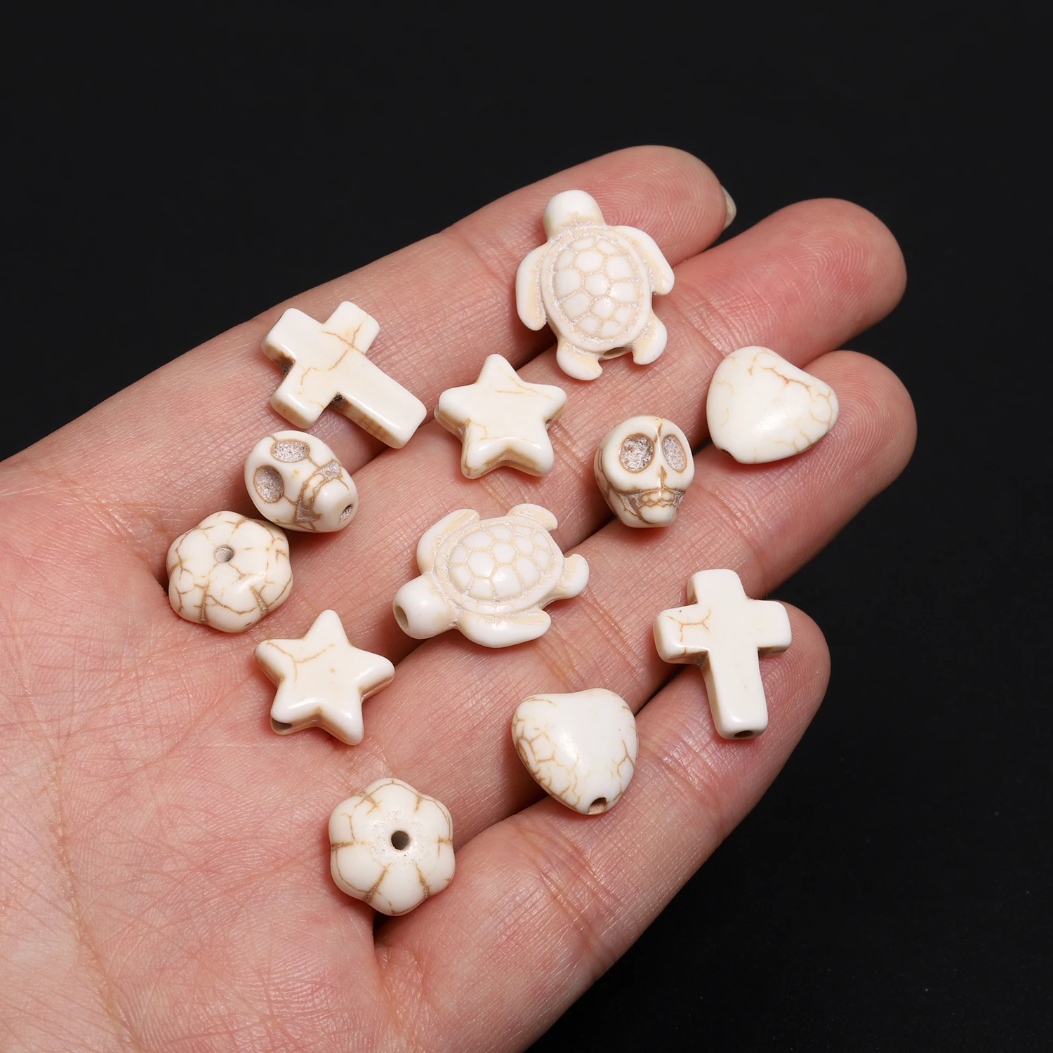 1 Pack Natural Howlite Stone Beads Turtle Cross Skull Shaped Loose Beading for Jewelry Making DIY Charms Necklace Bracelet