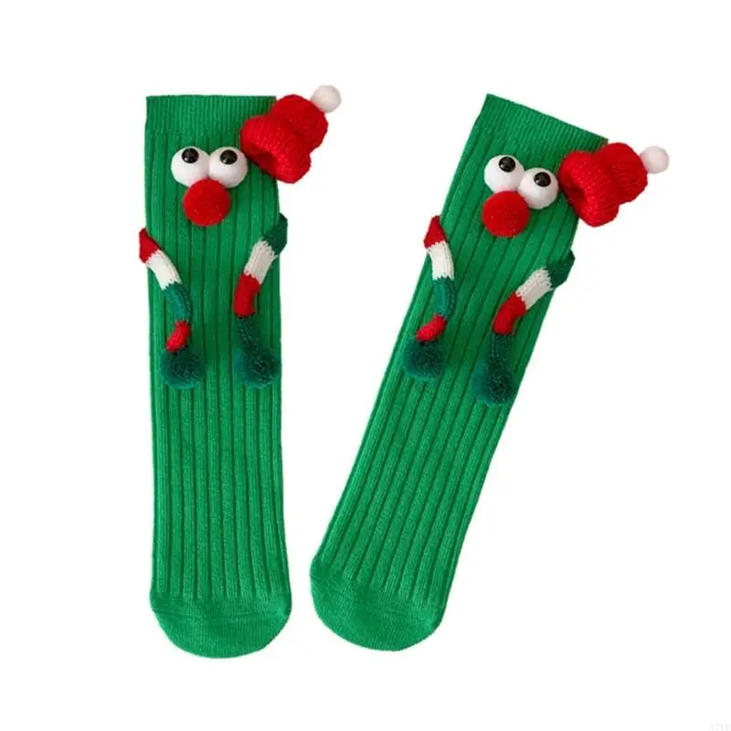 N7YF Seasonal Stockings for Kids Christmas Festival Cartoon Magnets Middle Tube Socks