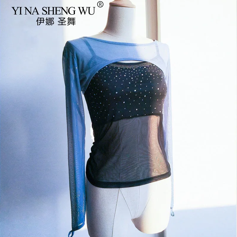 Malha trajes de dança do ventre sênior mangas compridas corpo de dança do ventre superior feminino dança do ventre exercício jaquetas dança do ventre ombro dança