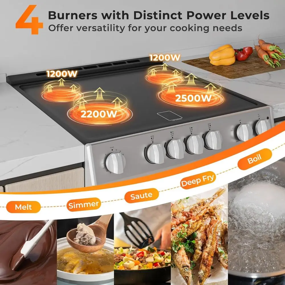 

30 Slide-in Electric Range with 4 Burners, 5.1 Cu. Ft. Convection Oven, 3 Cooking Modes, 10-120 Min Timer