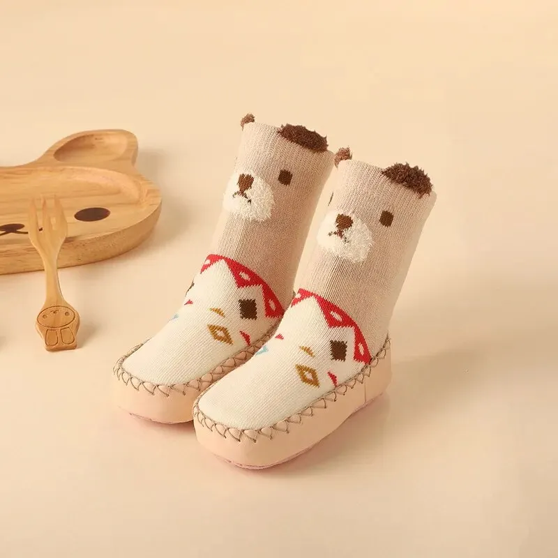 Spring and Autumn Cartoon Baby Shoes and Socks, Infant Walking Shoes and Socks, Non Slip Sole, Children\'s Floor Socks