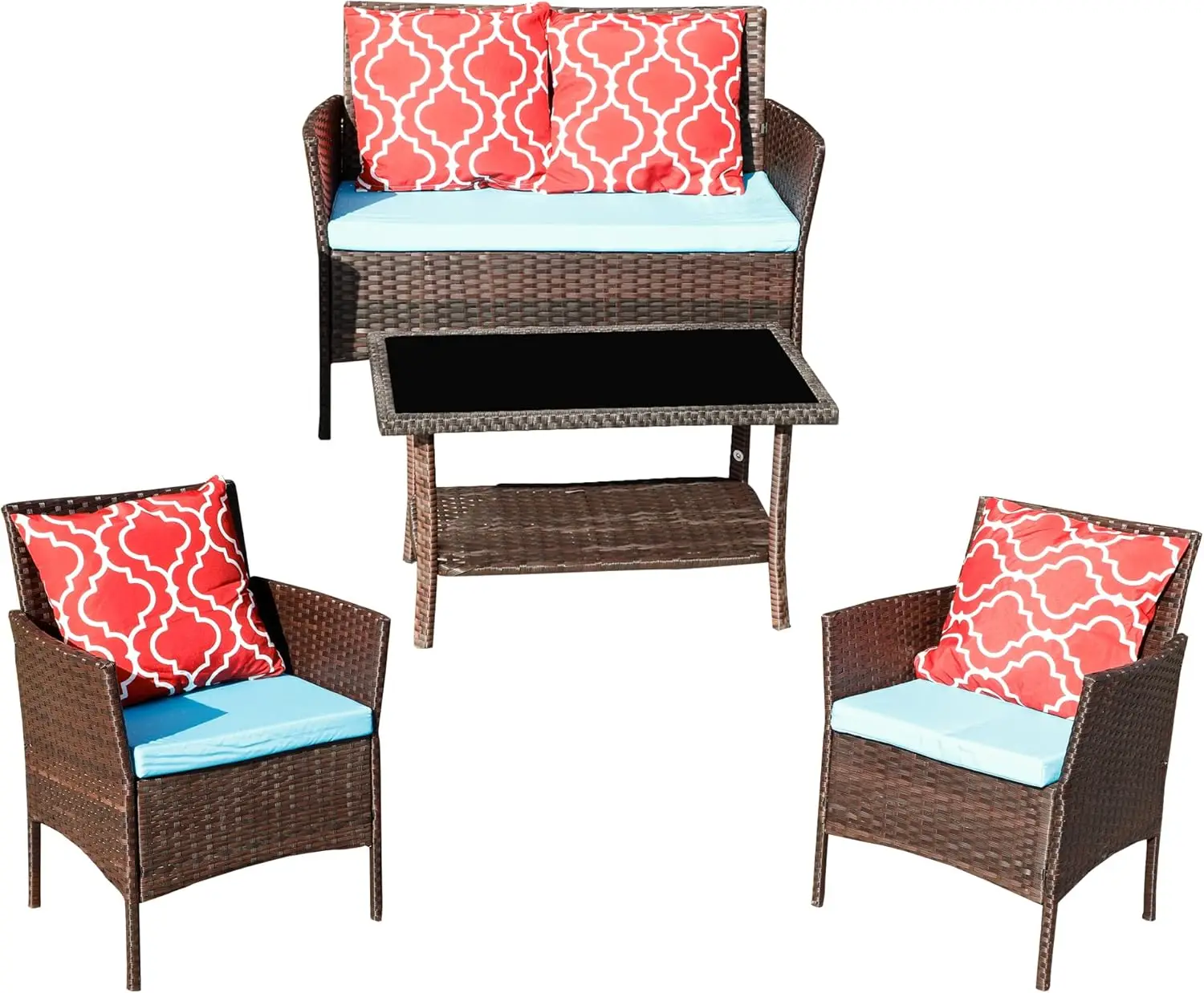 

4 Piece Patio Furniture, Outdoor Conversation Sofa Set with Table & Cushions Porch Chairs