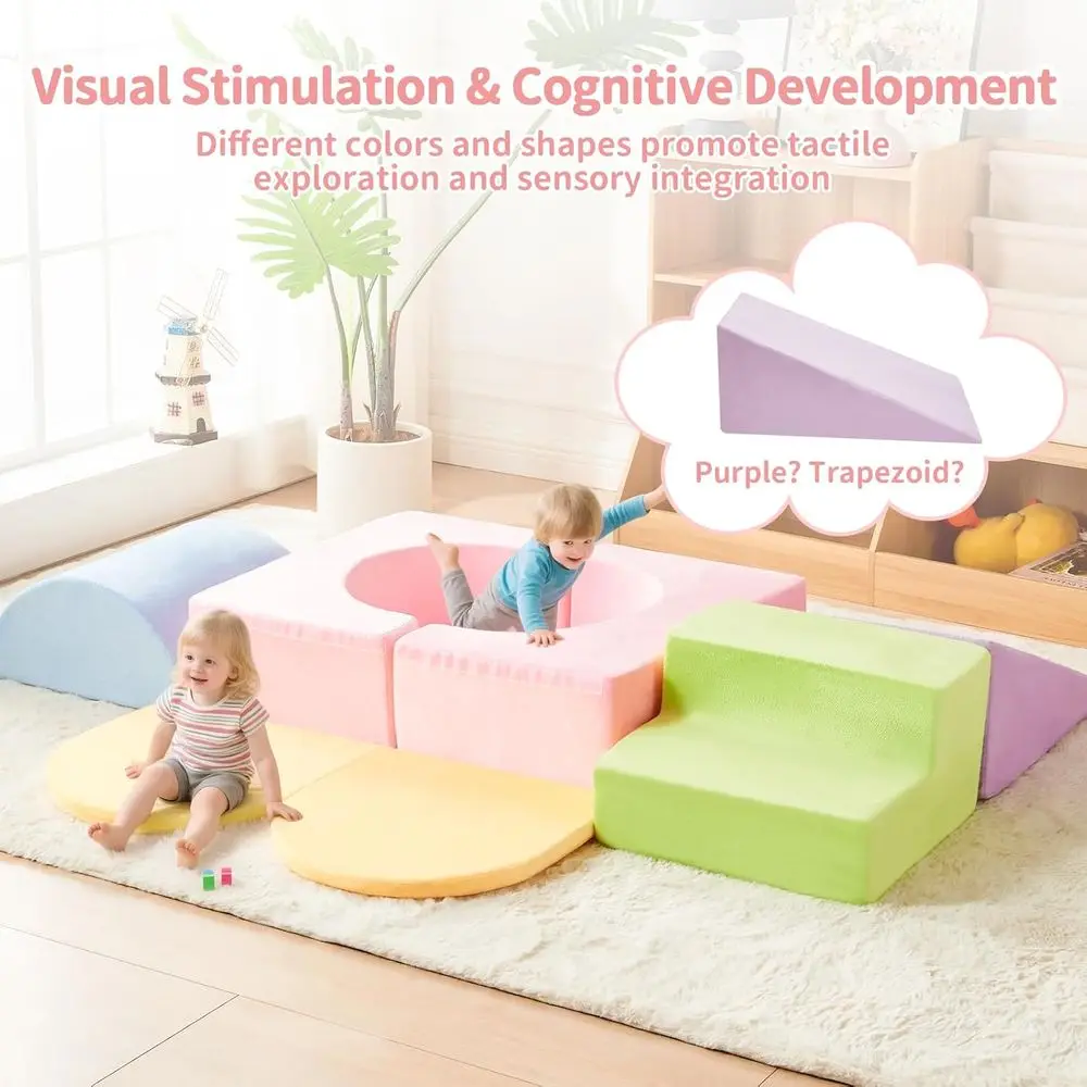 Set di blocchi da arrampicata per bambini da 7 pezzi, blocchi di schiuma da gioco morbidi per interni, palestra da gioco colorata per strisciare e arrampicata