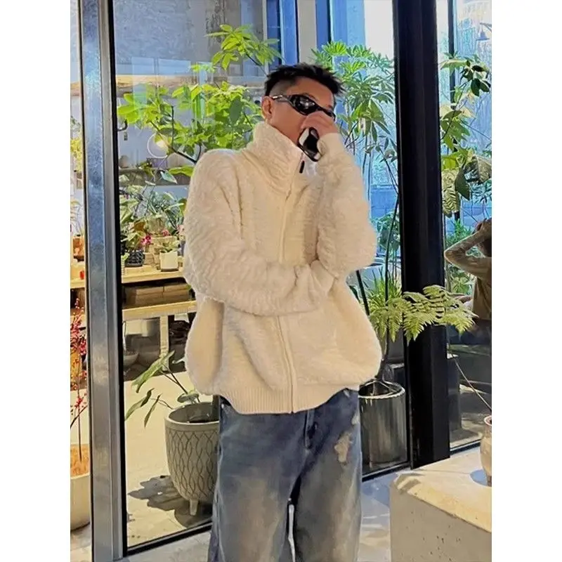 

Zippered Knitted Sweater ex Warm Casual Autumn Winter New Sle Soft Polyester Fiber High Collar Open Cardigan for Couples