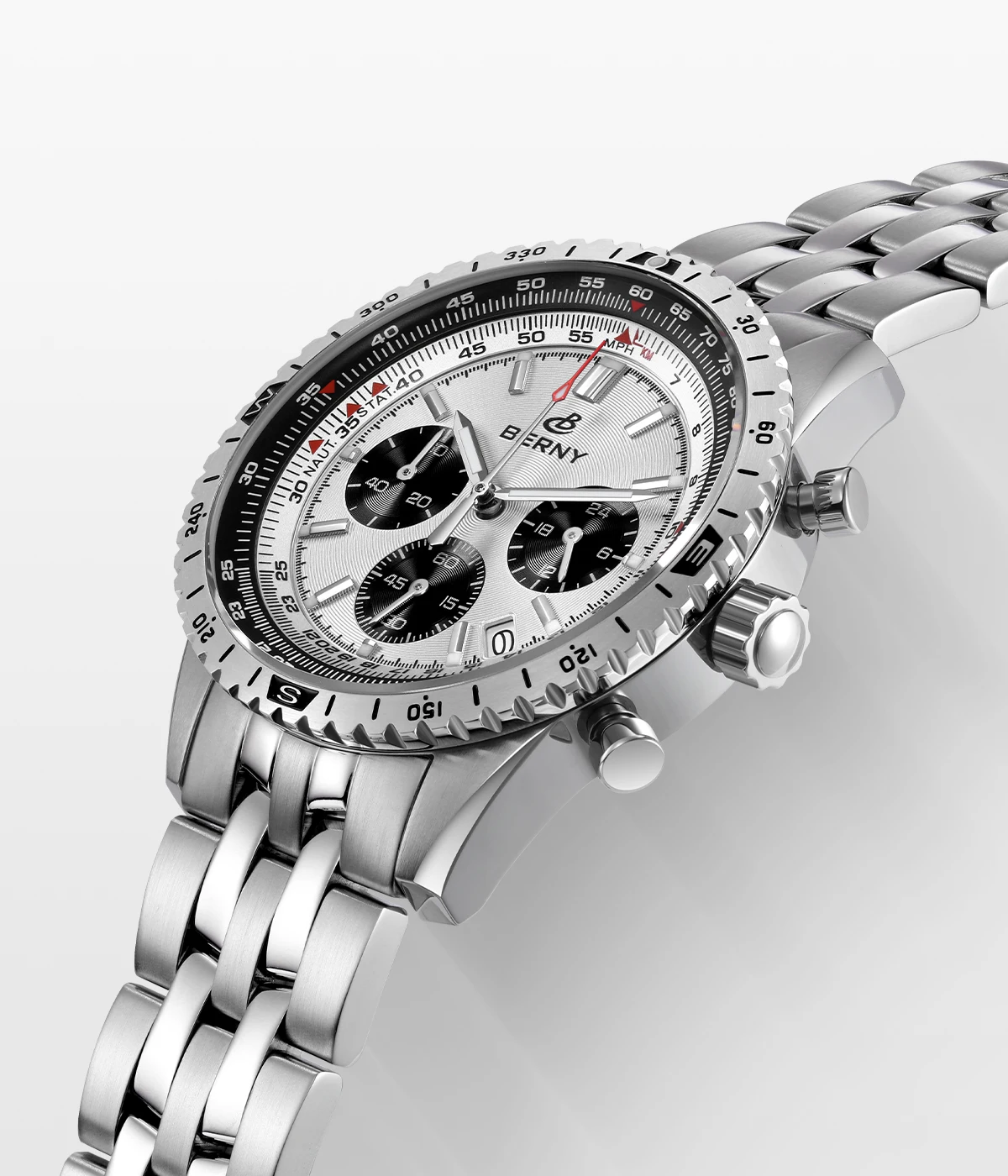 BERNY Chronograph-Uhren für Herren, Luftfahrt-Multifunktions-Quarz-Herrenuhr, Datum, Saphirglas, superleuchtende Luxus-Armbanduhr – Detail 2