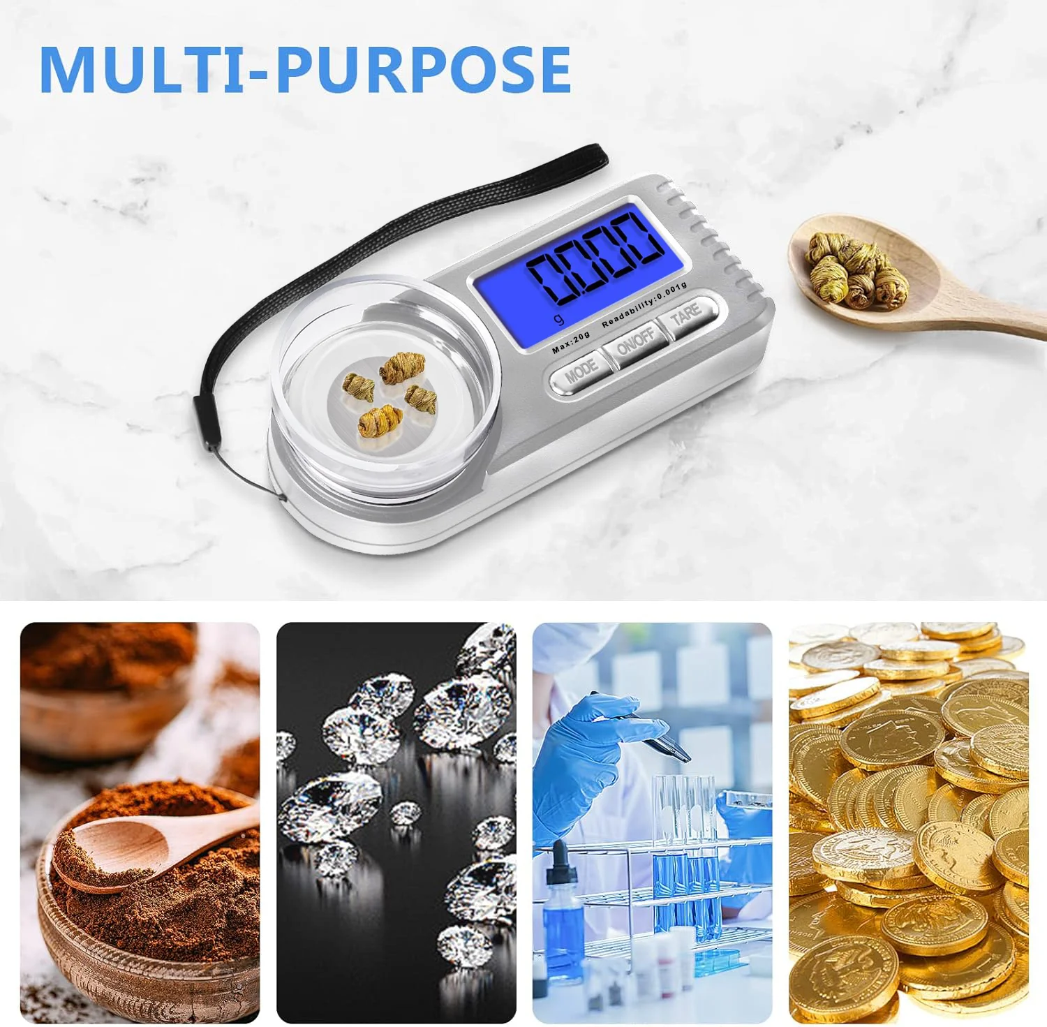 مقياس مليغرام رقمي، 20 جرام × 0.001 جرام مقياس Mg صغير عالي الدقة مع شاشة LCD 6 وحدات ميزان مجوهرات محمول، جرام صغير #6