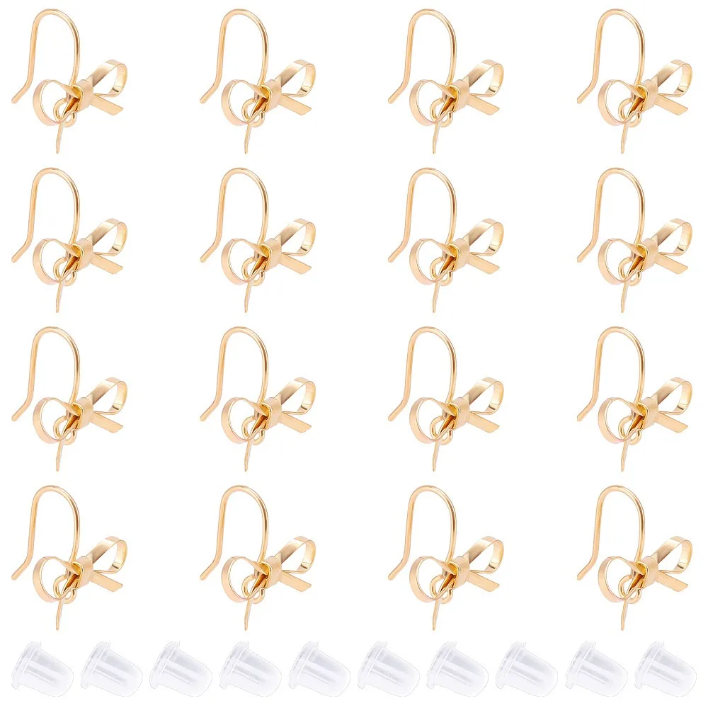 24Pcs Bowknot Stud Earrings Brass Stud Earring Findings Golden Tie Earring Findings with Loop with 40Pcs Plastic Ear Nuts