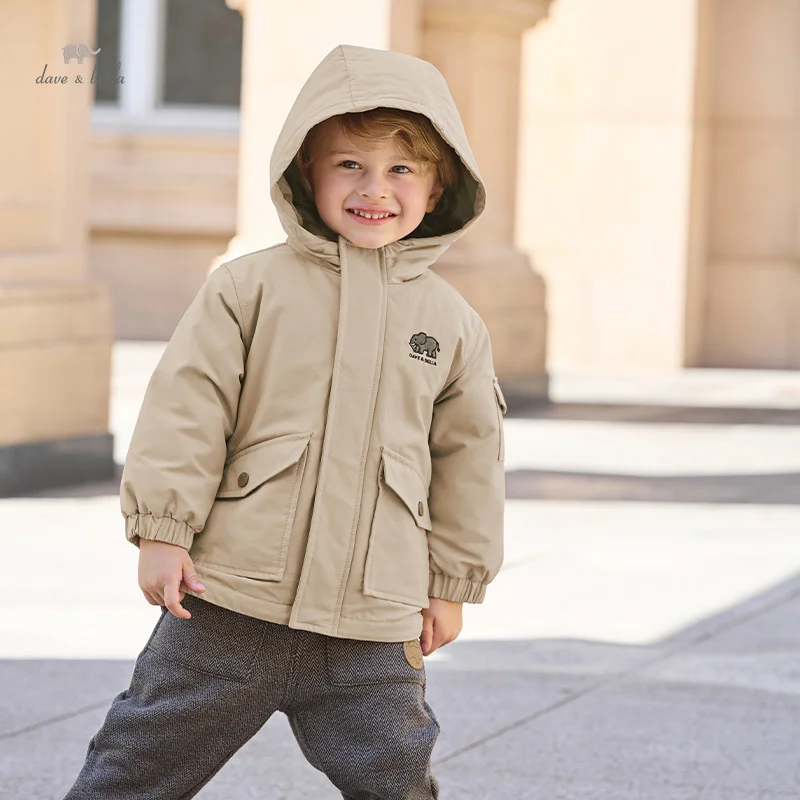 Dave Bella Boys Girls Warm Coat Baby Khaki Winter Thickened Hooded Jackets Children Outerwear Kids 2pcs Sets Clothes DB4243062